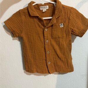 Kids Button Down Shirt in Brown Organic Fabric